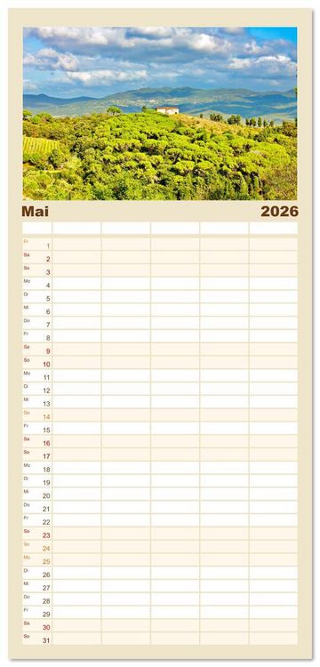 Produktbild: Familienplaner 2026 - Toskana - Etruskische K&uuml;ste mit 5 Spalten (Wandkalender, 21 x 45 cm) CALVENDO