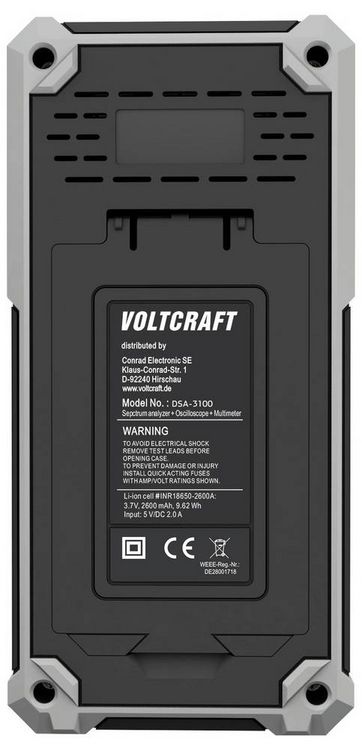 Produktbild: VOLTCRAFT DSA-3100 Hand-Oszilloskop 100 MHz 2-Kanal 500 MSa/s 8 kpts 8 Bit Handger&auml;t, Multimeter-Funktionen, Spectrum-Analyser 1 St.