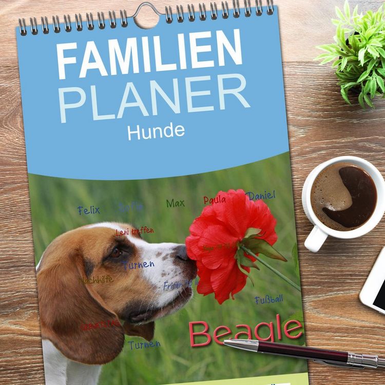 Produktbild: Familienplaner 2026 - Beagle mit 5 Spalten (Wandkalender, 21 x 45 cm) CALVENDO