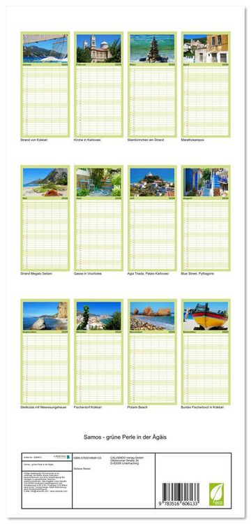 Produktbild: Familienplaner 2026 - Samos - gr&uuml;ne Perle in der &Auml;g&auml;is mit 5 Spalten (Wandkalender, 21 x 45 cm) CALVENDO