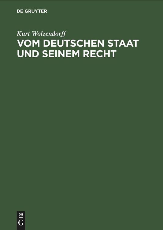 Produktbild: Vom deutschen Staat und seinem Recht