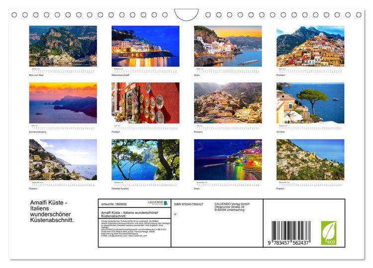 Produktbild: Amalfi K&uuml;ste - Italiens wundersch&ouml;ner K&uuml;stenabschnitt. (Wandkalender 2026 DIN A4 quer), CALVENDO Monatskalender