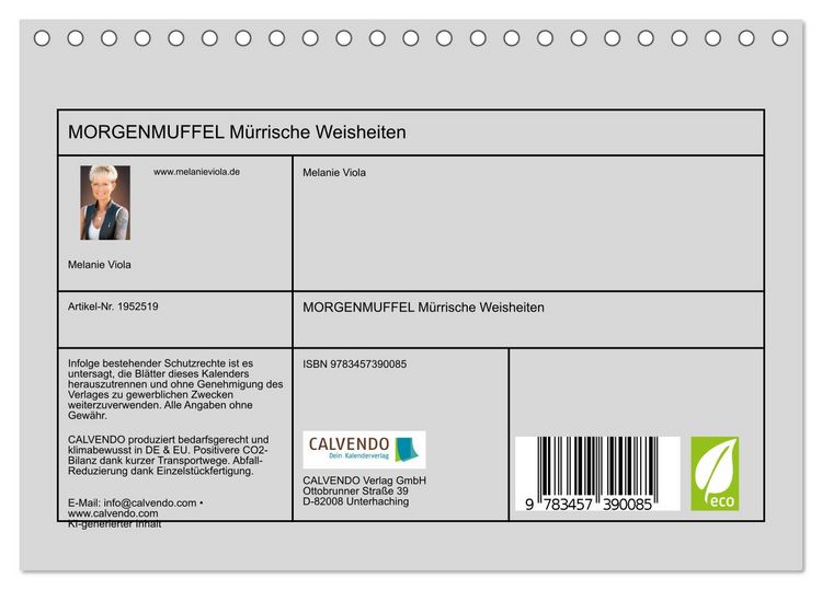 Produktbild: MORGENMUFFEL M&uuml;rrische Weisheiten (Tischkalender 2026 DIN A5 quer), CALVENDO Monatskalender