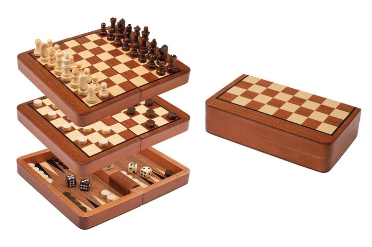 Magnet-Schach 3in1 - Reiseschach Mit Dame & Backgammon