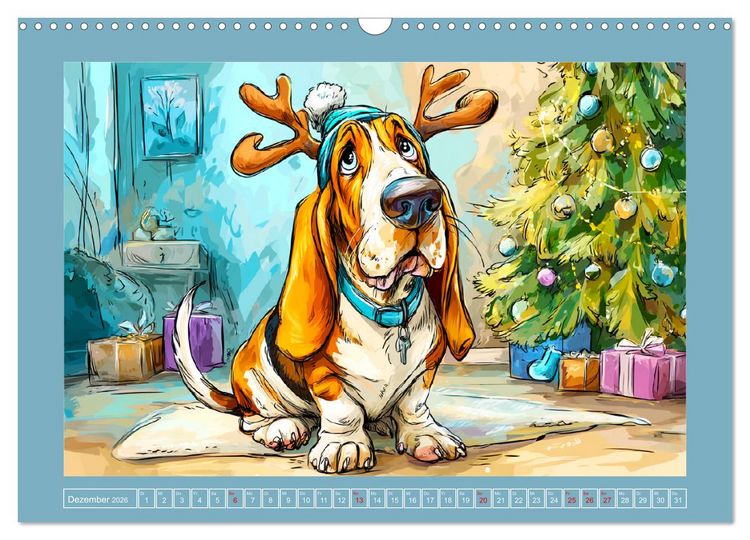 Produktbild: Basset Fun. Niedliche Hunde Cartoons zum Schmunzeln (Wandkalender 2026 DIN A3 quer), CALVENDO Monatskalender