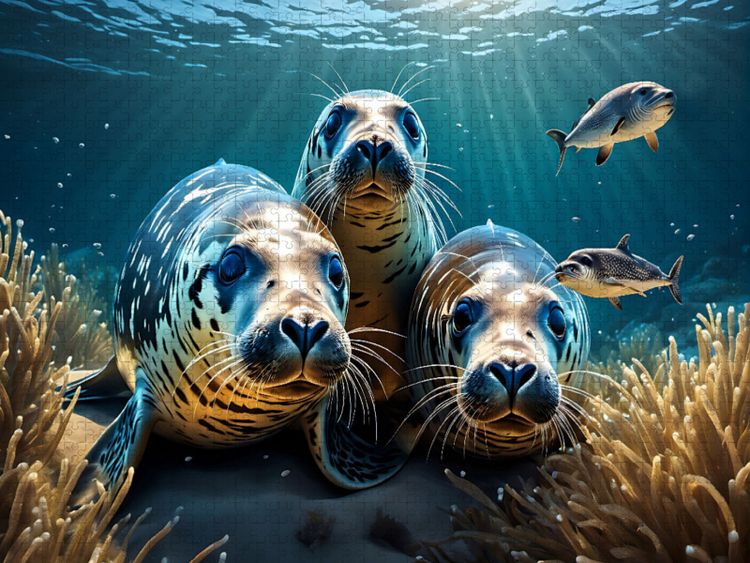 Produktbild: CALVENDO Puzzle Seehunde in ihrem Unterwasserrevier | 1000 Teile Lege-Gr&ouml;&szlig;e 64x48cm Foto-Puzzle f&uuml;r gl&uuml;ckliche Stunden