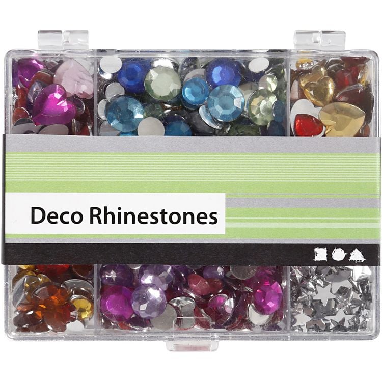 Produktbild: Creativ Company Mix aus Strasssteinen, Taler, Sterne, Herzen, D 6+7+9+10+11+12+14+16 mm, Blau, Pink, Silber, 300 Stk