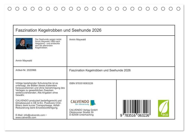 Produktbild: Faszination Kegelrobben und Seehunde 2026 (Tischkalender 2026 DIN A5 quer), CALVENDO Monatskalender