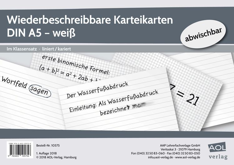 Produktbild: Wiederbeschreibbare Karteikarten DIN A5 - wei&szlig;