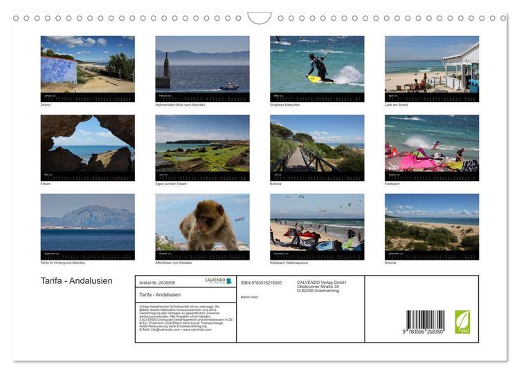 Produktbild: Tarifa - Andalusien (Wandkalender 2026 DIN A3 quer), CALVENDO Monatskalender