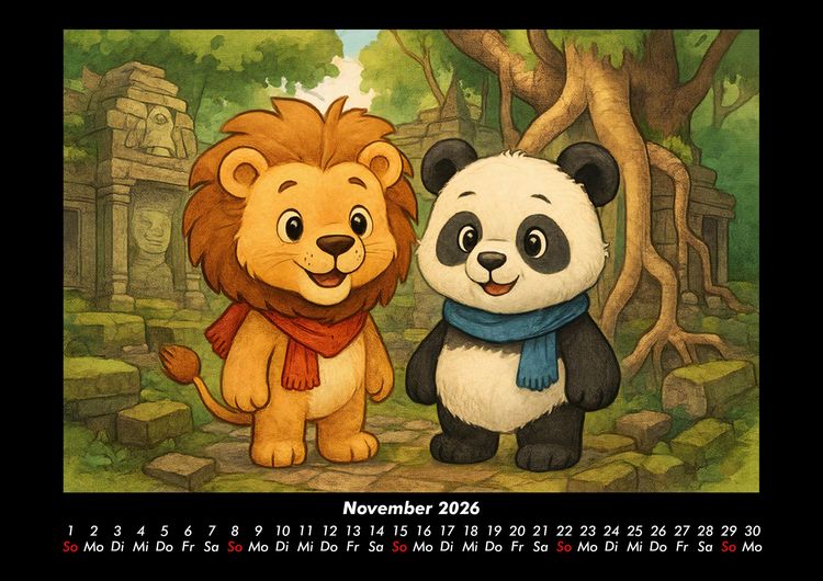 Produktbild: Buschi und Pippin - Abenteuer in Asien 2026 Fotokalender DIN A3