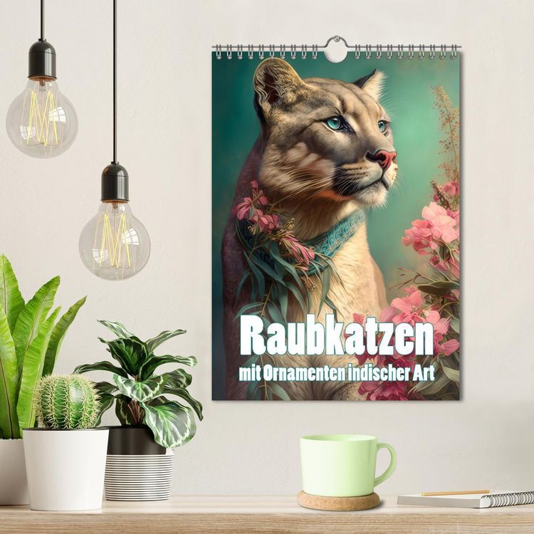 Produktbild: Raubkatzen mit Ornamenten indischer Art (Wandkalender 2026 DIN A4 hoch), CALVENDO Monatskalender