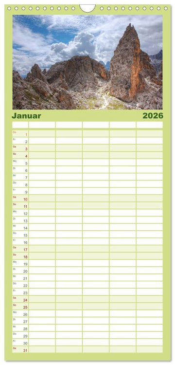 Produktbild: Familienplaner 2026 - S&uuml;dtirol - Gr&ouml;den und Alta Badia mit 5 Spalten (Wandkalender, 21 x 45 cm) CALVENDO