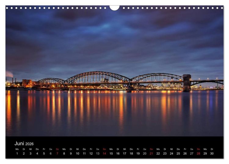 Produktbild: K&ouml;ln bei Nacht - dunkelbunte Stadt (Wandkalender 2026 DIN A3 quer), CALVENDO Monatskalender