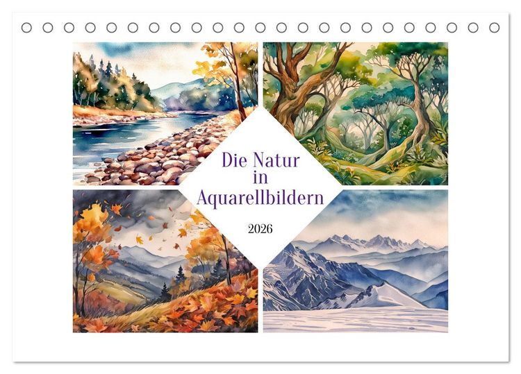 Produktbild: Die Natur in Aquarellbildern (Tischkalender 2026 DIN A5 quer), CALVENDO Monatskalender