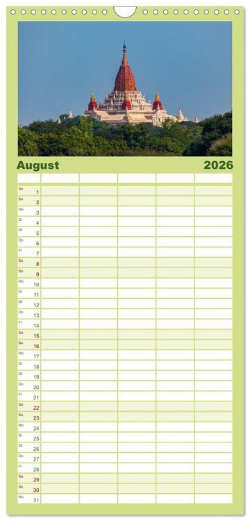 Produktbild: Familienplaner 2026 - Wunderbares Myanmar mit 5 Spalten (Wandkalender, 21 x 45 cm) CALVENDO
