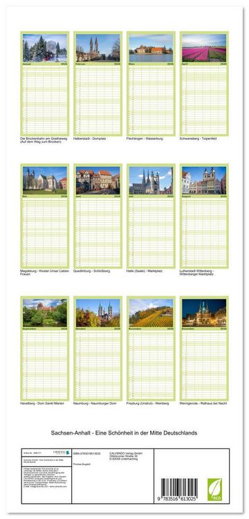 Produktbild: Familienplaner 2026 - Sachsen-Anhalt - Eine Sch&ouml;nheit in der Mitte Deutschlands mit 5 Spalten (Wandkalender, 21 x 45 cm) CALVENDO