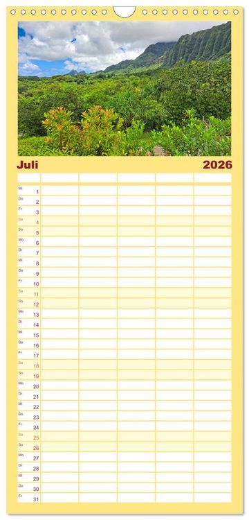 Produktbild: Familienplaner 2026 - Hawaii - Eindr&uuml;cke von Big Island, Kauai & Oahu mit 5 Spalten (Wandkalender, 21 x 45 cm) CALVENDO