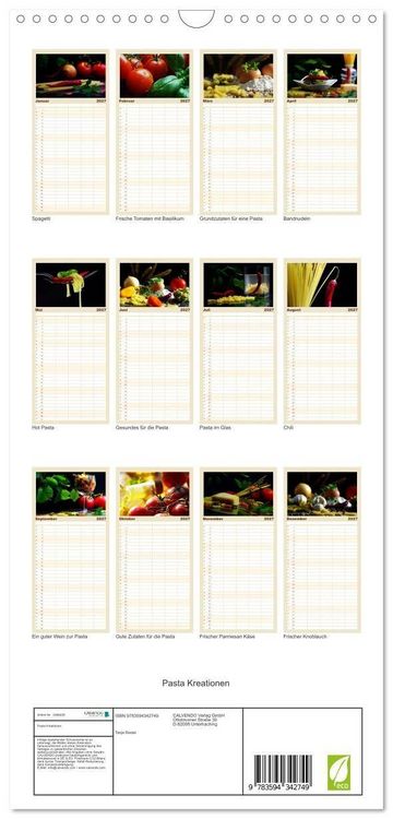 Produktbild: Familienplaner 2027 - Pasta Kreationen mit 5 Spalten (Wandkalender, 21 x 45 cm) CALVENDO