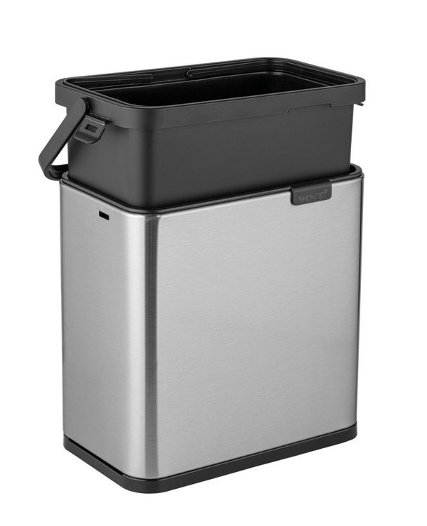 Produktbild: Abfallsammler Mod. Colin 3L, silber matt/schwarz, Edelstahl/Kunststoff, mit Anti-Fingerprint-Finish