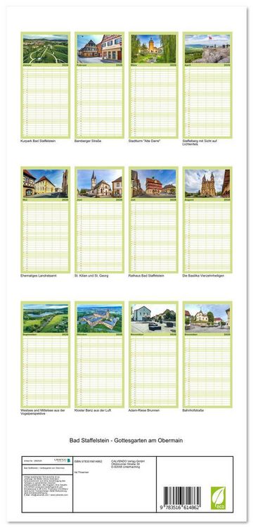 Produktbild: Familienplaner 2026 - Bad Staffelstein - Gottesgarten am Obermain mit 5 Spalten (Wandkalender, 21 x 45 cm) CALVENDO