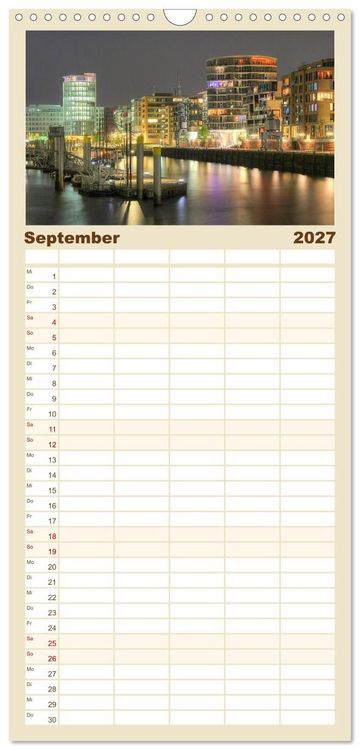Produktbild: Familienplaner 2027 - Hamburg mit 5 Spalten (Wandkalender, 21 x 45 cm) CALVENDO