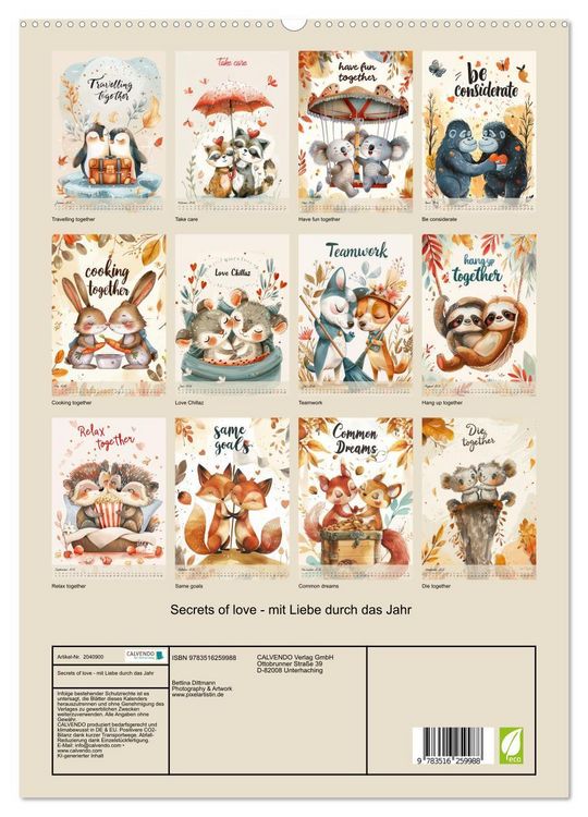 Produktbild: Secrets of love - mit Liebe durch das Jahr (hochwertiger Premium Wandkalender 2026 DIN A2 hoch), Kunstdruck in Hochglanz