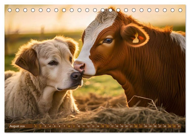 Produktbild: Bauernhof-Freunde - Hunde und ihre tierischen Freundschaften (Tischkalender 2026 DIN A5 quer), CALVENDO Monatskalender