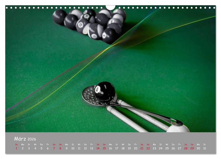 Produktbild: Freizeit Billard - Queue, Kugeln, Kreide und Tisch (Wandkalender 2026 DIN A3 quer), CALVENDO Monatskalender