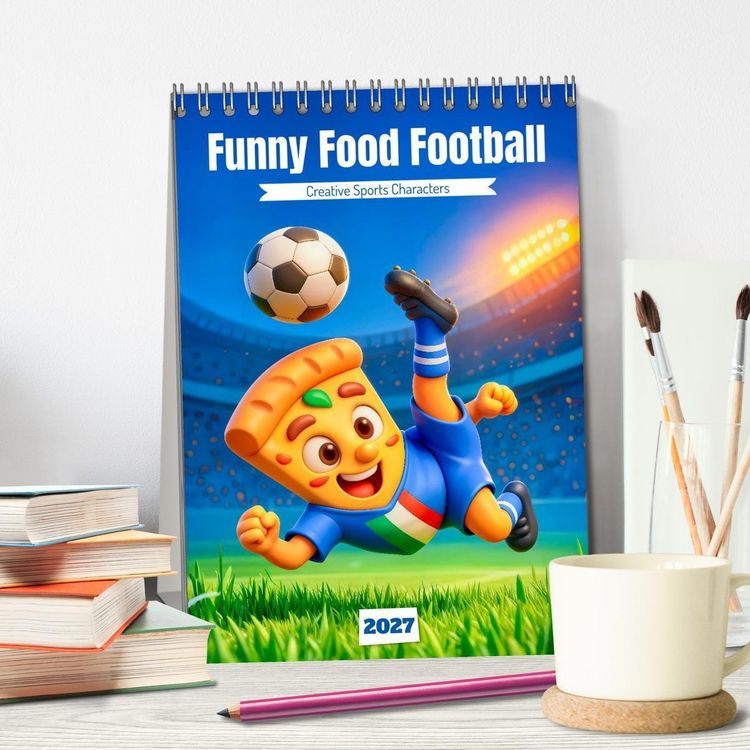 Produktbild: Funny Food Football - Creative Sports Characters (Desk Calendar 2027 DIN A5 portrait), CALVENDO 12 Month DeskCalendar