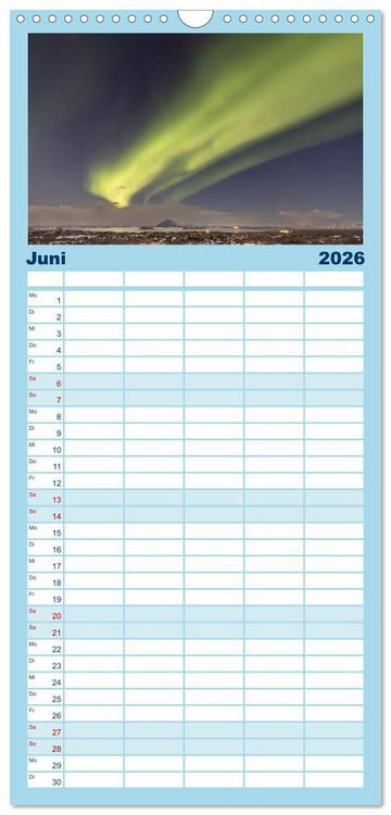 Produktbild: Familienplaner 2026 - Magie der Nordlichter Islands mit 5 Spalten (Wandkalender, 21 x 45 cm) CALVENDO