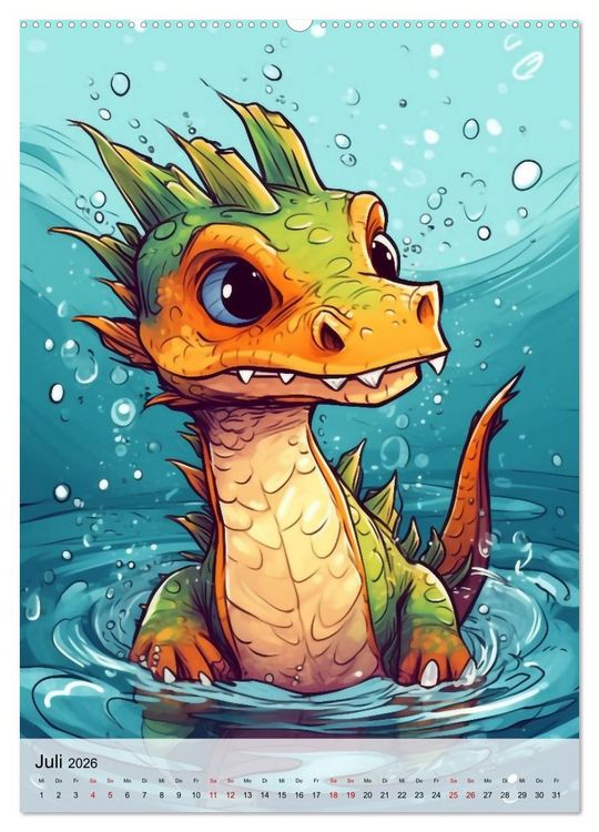 Produktbild: Drachen Kinder (hochwertiger Premium Wandkalender 2026 DIN A2 hoch), Kunstdruck in Hochglanz