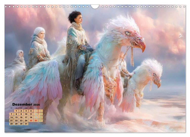 Produktbild: Ritte auf Fantasiekreaturen - Durch W&uuml;stenlandschaft (Wandkalender 2026 DIN A3 quer), CALVENDO Monatskalender