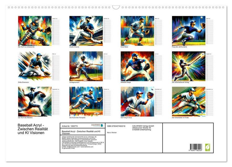 Produktbild: Baseball Acryl - Zwischen Realit&auml;t und KI Visionen (Wandkalender 2026 DIN A2 quer), CALVENDO Monatskalender