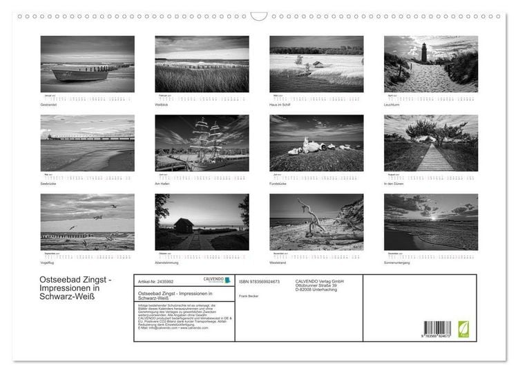 Produktbild: Ostseebad Zingst - Impressionen in Schwarz-Wei&szlig; (Wandkalender 2027 DIN A2 quer), CALVENDO Monatskalender