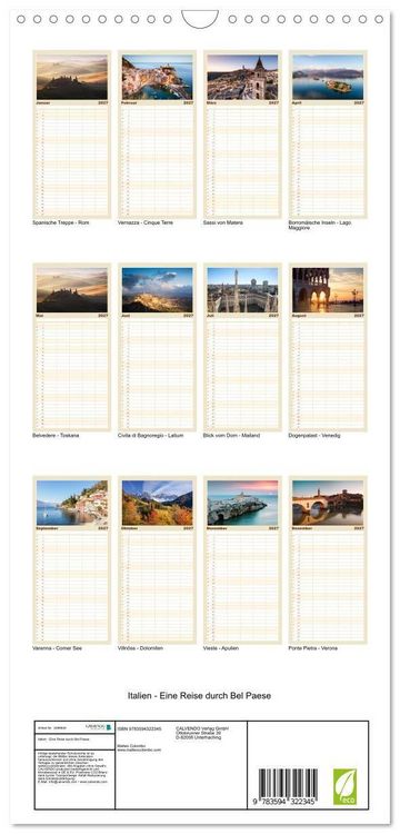 Produktbild: Familienplaner 2027 - Italien - Eine Reise durch Bel Paese mit 5 Spalten (Wandkalender, 21 x 45 cm) CALVENDO