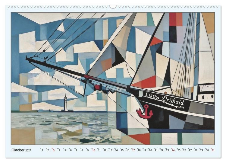 Produktbild: Segelschiffe im Stil des Kubismus (hochwertiger Premium Wandkalender 2027 DIN A2 quer), Kunstdruck in Hochglanz
