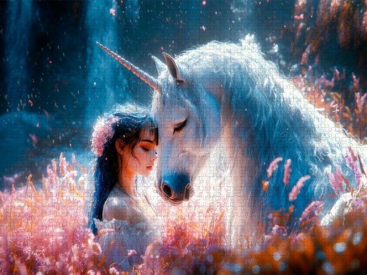 Produktbild: CALVENDO Puzzle Das M&auml;dchen und Ihr magisches Einhorn | 1000 Teile Lege-Gr&ouml;&szlig;e 64x48cm Foto-Puzzle f&uuml;r gl&uuml;ckliche Stunden