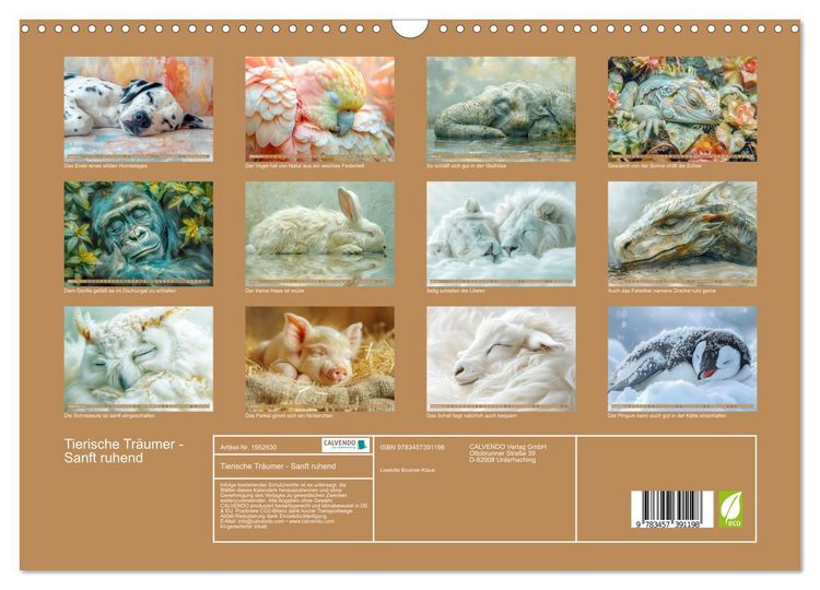 Produktbild: Tierische Tr&auml;umer - Sanft ruhend (Wandkalender 2026 DIN A3 quer), CALVENDO Monatskalender