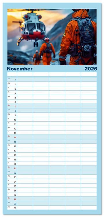 Produktbild: Familienplaner 2026 - Im Bann der Rettung - Rettungshubschrauber mit 5 Spalten (Wandkalender, 21 x 45 cm) CALVENDO