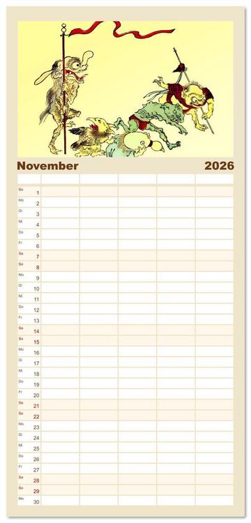 Produktbild: Familienplaner 2026 - Kawanabe Kyosai - Einhundert D&auml;monen mit 5 Spalten (Wandkalender, 21 x 45 cm) CALVENDO