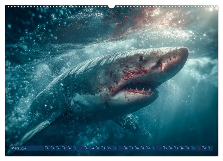 Produktbild: Hai Kalender - M&auml;chtige Haie der Ozeane und geheimnisvollen Unterwasserwelt (Wandkalender 2026 DIN A2 quer), CALVENDO Monatskalender