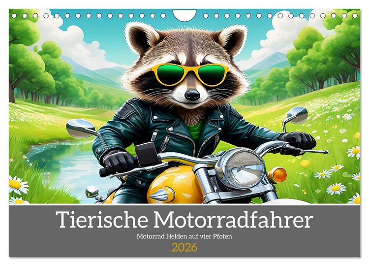 Produktbild: Tierische Motorradfahrer (Wandkalender 2026 DIN A4 quer), CALVENDO Monatskalender