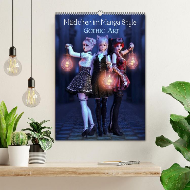 Produktbild: M&auml;dchen im Manga Style (Gothic Art) (Wandkalender 2026 DIN A2 hoch), CALVENDO Monatskalender
