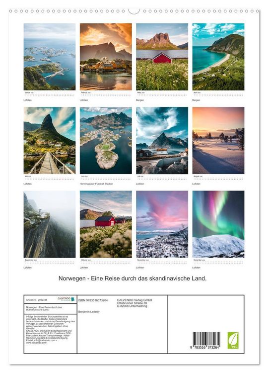 Produktbild: Norwegen - Eine Reise durch das skandinavische Land. (hochwertiger Premium Wandkalender 2026 DIN A2 hoch), Kunstdruck in Hochglanz