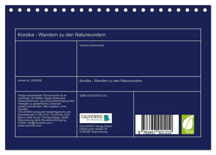 Produktbild: Korsika - Wandern zu den Naturwundern (Tischkalender 2026 DIN A5 quer), CALVENDO Monatskalender