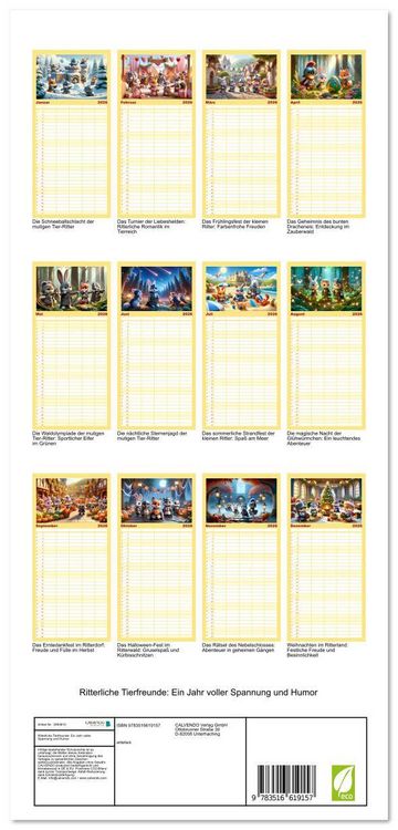 Produktbild: Familienplaner 2026 - Ritterliche Tierfreunde: Ein Jahr voller Spannung und Humor mit 5 Spalten (Wandkalender, 21 x 45 cm) CALVENDO