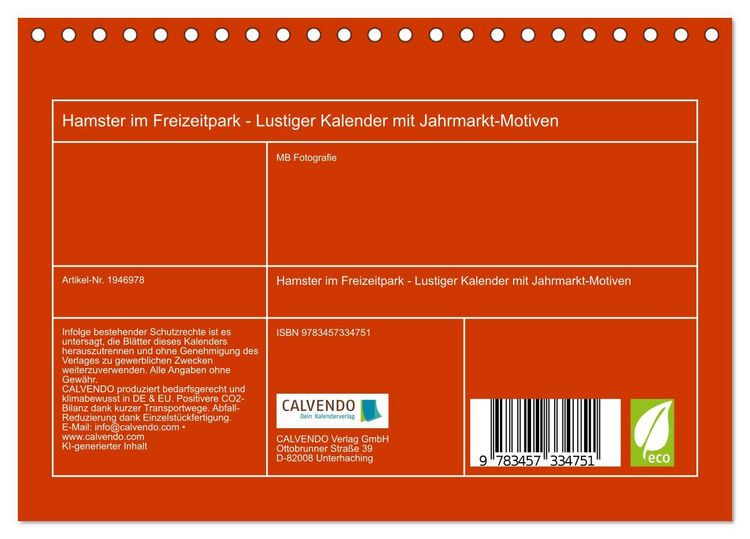 Produktbild: Hamster im Freizeitpark - Lustiger Kalender mit Jahrmarkt-Motiven (Tischkalender 2026 DIN A5 quer), CALVENDO Monatskalender