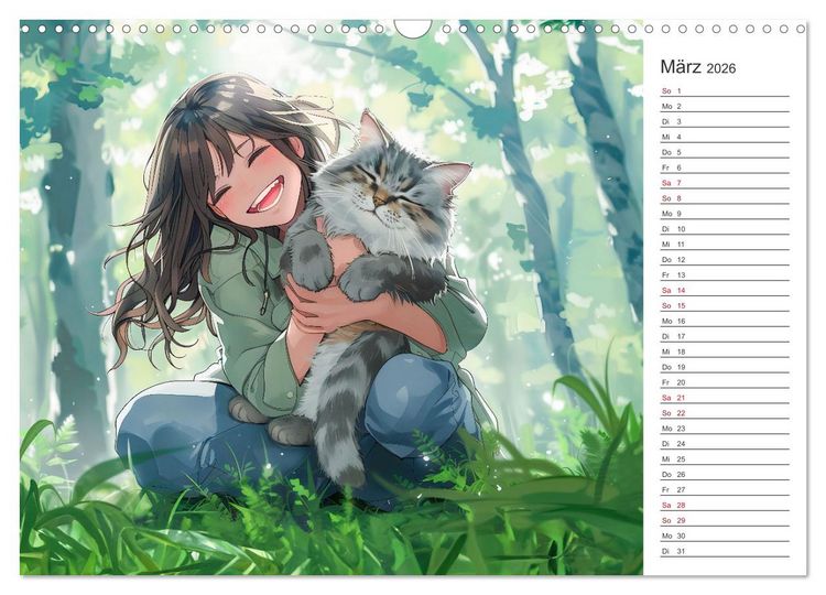 Produktbild: Anime-Freunde - Terminplaner mit niedlichen Tierfreundschaften (Wandkalender 2026 DIN A3 quer), CALVENDO Monatskalender