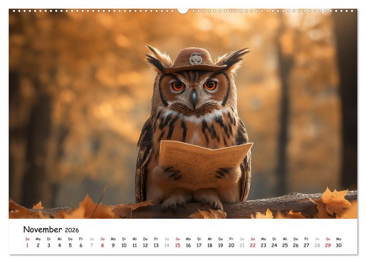 Produktbild: Eulen im Wald - Die geheimen Jobs und Aufgaben (Wandkalender 2026 DIN A2 quer), CALVENDO Monatskalender